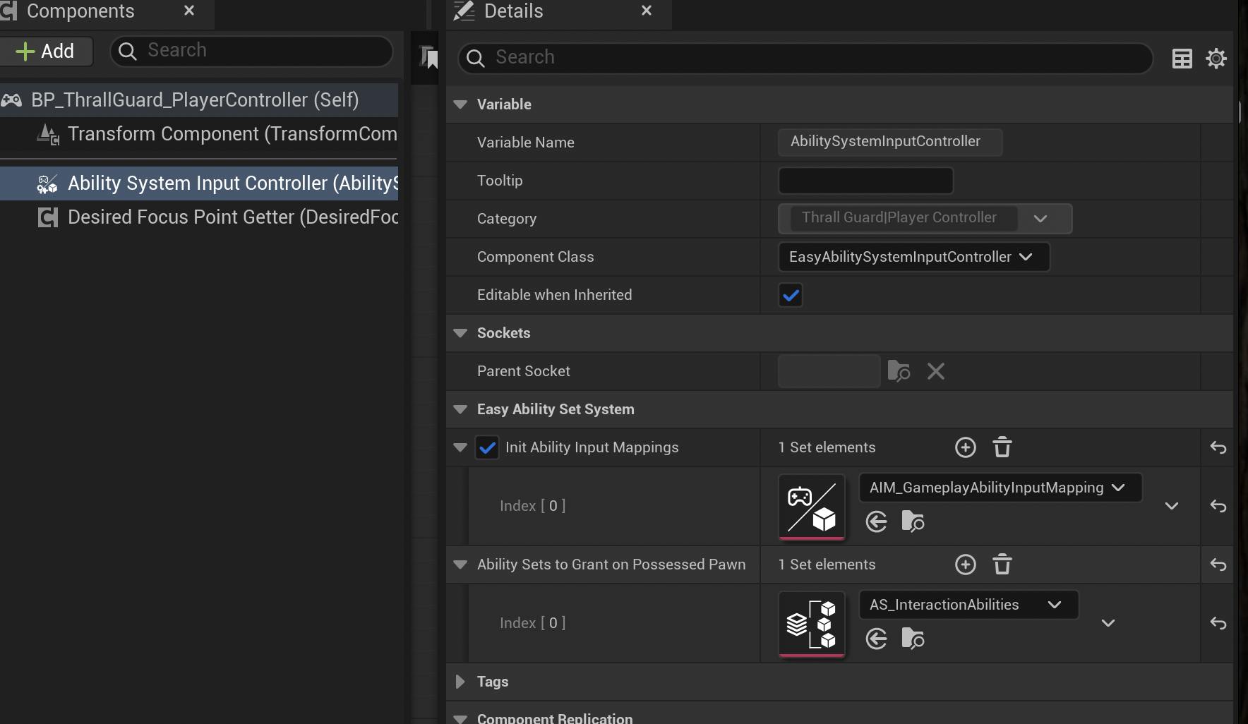 Ability System Input Controller fields