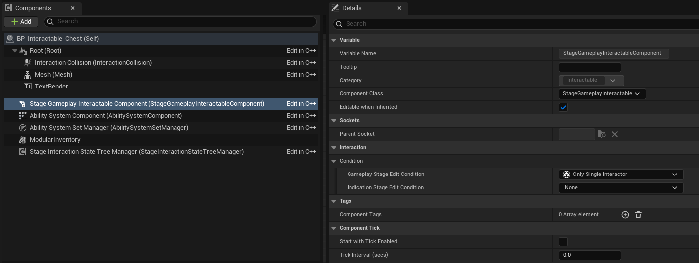 Stage Gameplay Interactable Component Details